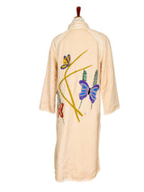 Vintage Art to Wear Ivory Silk Quilted Coat w/Handpainted Butterflies