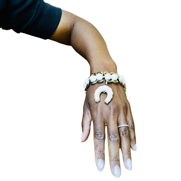 Vintage Monet White & Goldtone Horseshoe Bracelet