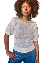 70's/80's White Sweater w/Gold Lurex Grid