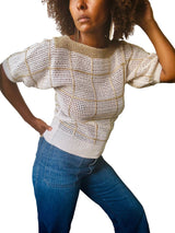70's/80's White Sweater w/Gold Lurex Grid