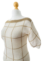 70's/80's White Sweater w/Gold Lurex Grid