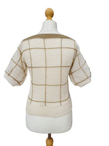 70's/80's White Sweater w/Gold Lurex Grid