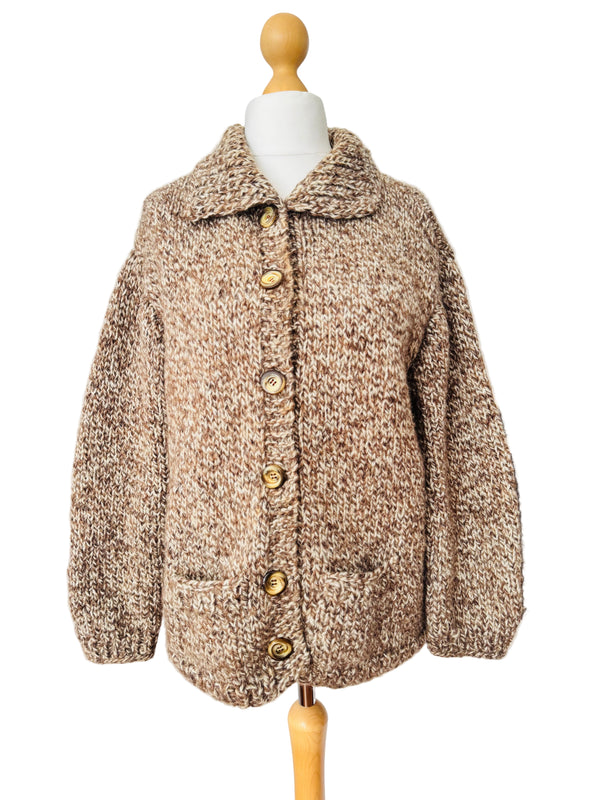 Vintage Handknit Beige Melange Wool Cardigan