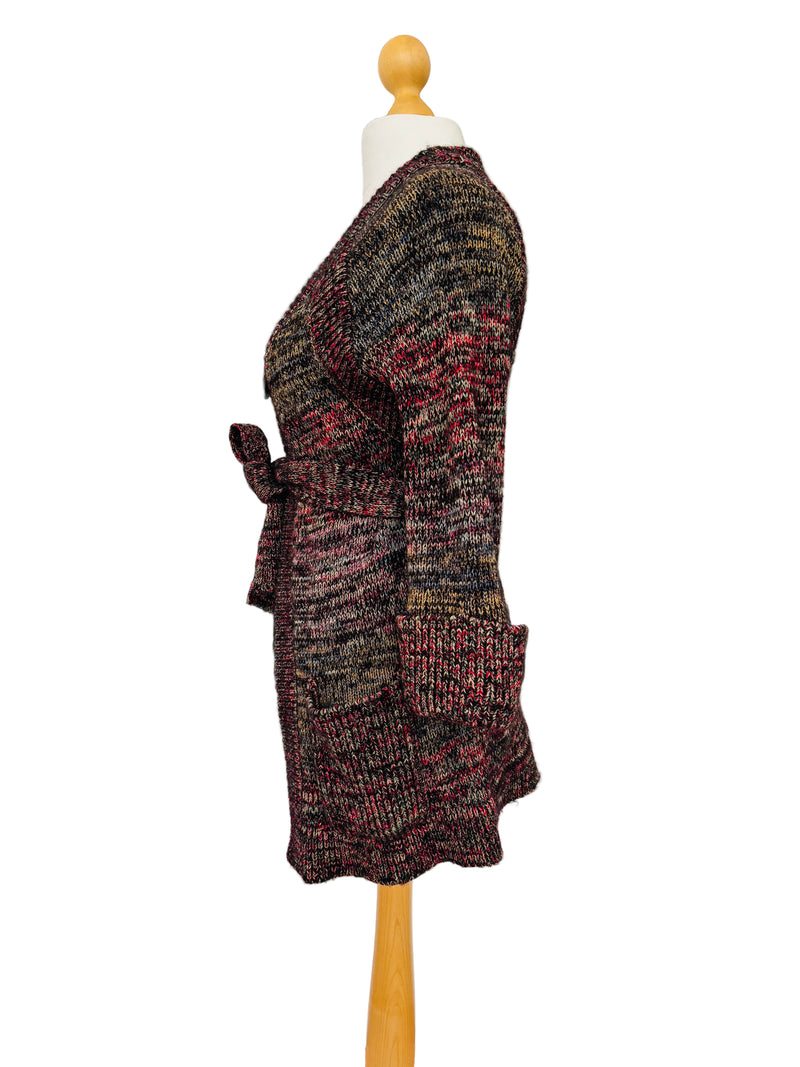 1970's Black Multicolor Melange Cardigan w/Belt