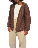 Vintage Handknit Brown Wool Cardigan w/Lurex Accents