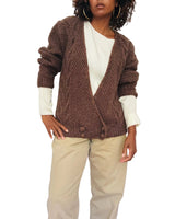 Vintage Handknit Brown Wool Cardigan w/Lurex Accents
