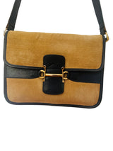 Vintage Horsebit Detail Canvas Handbag w/Navy Leather Trim