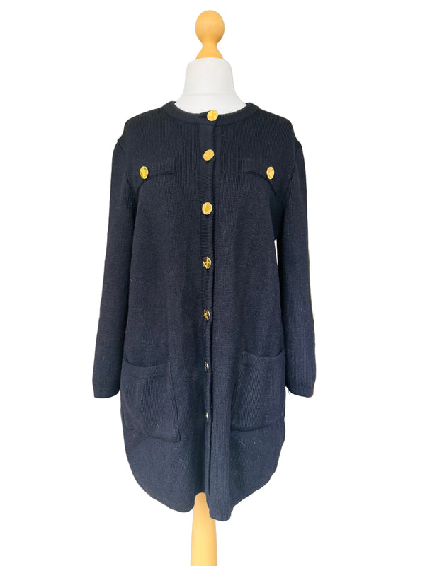 1980's Yves Saint Laurent  Black Knit Cardigan w/Gold Logo Buttons