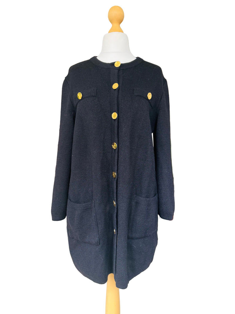 1980's Yves Saint Laurent  Black Knit Cardigan w/Gold Logo Buttons