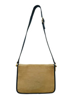 Vintage Horsebit Detail Canvas Handbag w/Navy Leather Trim