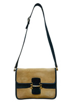 Vintage Horsebit Detail Canvas Handbag w/Navy Leather Trim