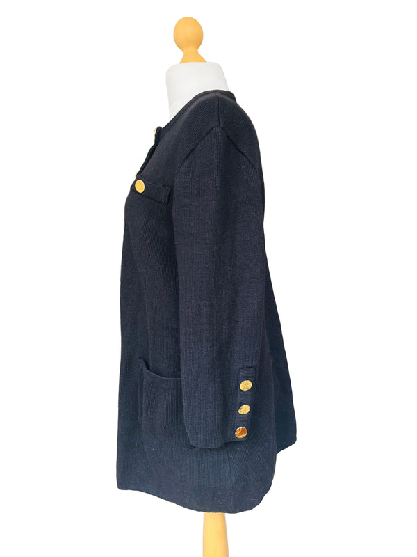1980's Yves Saint Laurent  Black Knit Cardigan w/Gold Logo Buttons