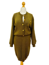 Salvatore Ferragamo Olive Green Wool Knit Skirt Set