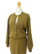 Salvatore Ferragamo Olive Green Wool Knit Skirt Set