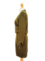 Salvatore Ferragamo Olive Green Wool Knit Skirt Set