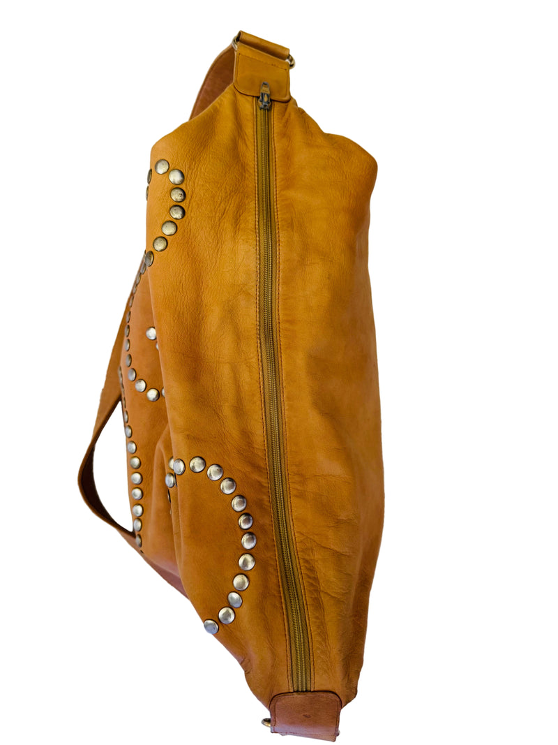 1980's Maud Frizon Brown Leather Studded Crossbody Hobo Bag