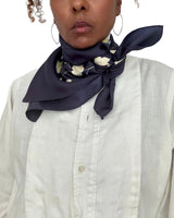 Vintage Salvatore Ferragamo Navy Blue Printed Floral Silk Scarf