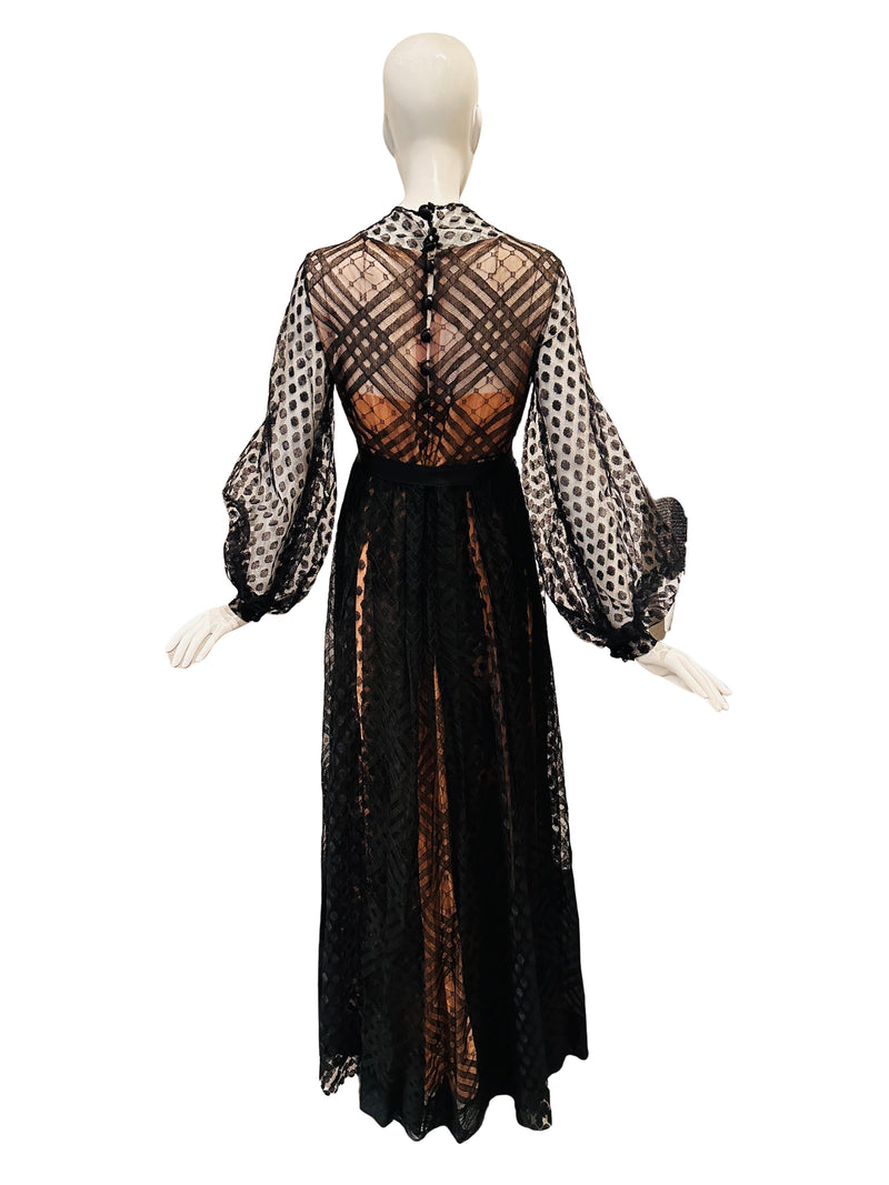 Vintage Custom Made Black Empire Waist Lace Ballgown