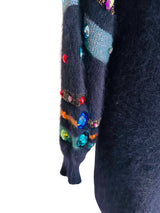 Krizia Black Wool Angora Wool Sweater Dress w/Multicolor Beading