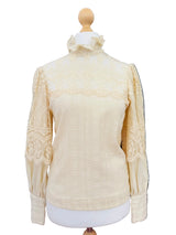 Vintage I.Magnin Ivory Lace Trimmed Blouse