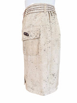 1980's/90's Beige Printed Silk Safari Inspired Cargo Skirt
