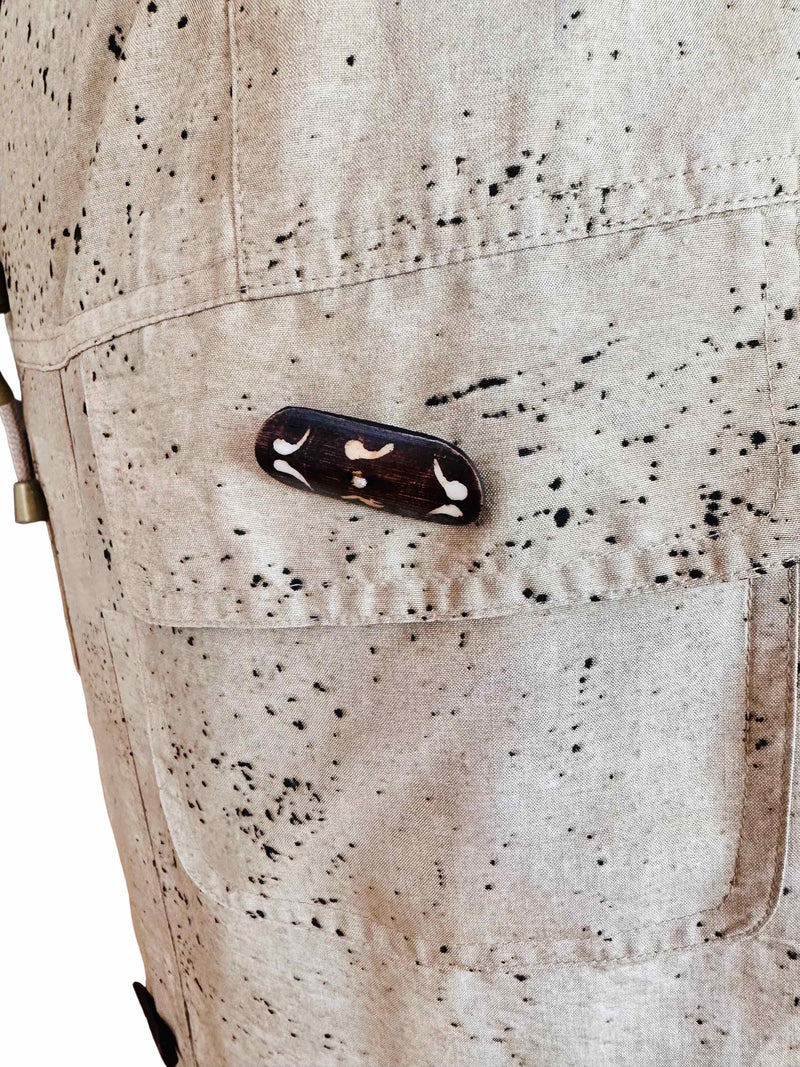1980's/90's Beige Printed Silk Safari Inspired Cargo Skirt