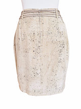 1980's/90's Beige Printed Silk Safari Inspired Cargo Skirt