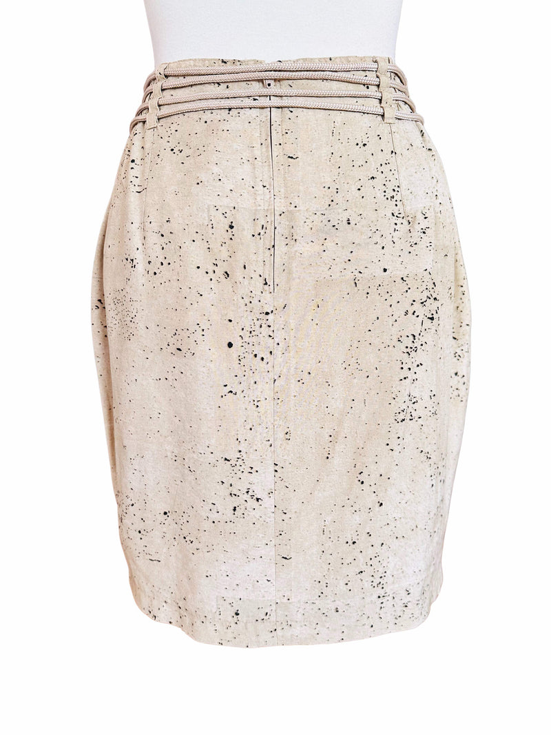 1980's/90's Beige Printed Silk Safari Inspired Cargo Skirt
