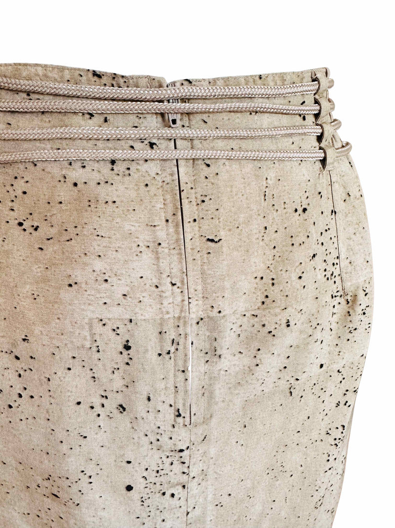 1980's/90's Beige Printed Silk Safari Inspired Cargo Skirt