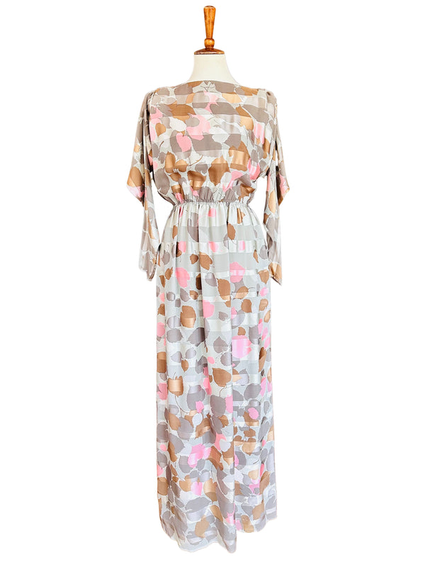 1980's Umi Collections by Anne Crimmins Floral Print Silk Gown