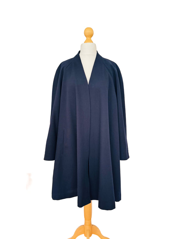 Vintage Navy Wool Crepe Swing Coat
