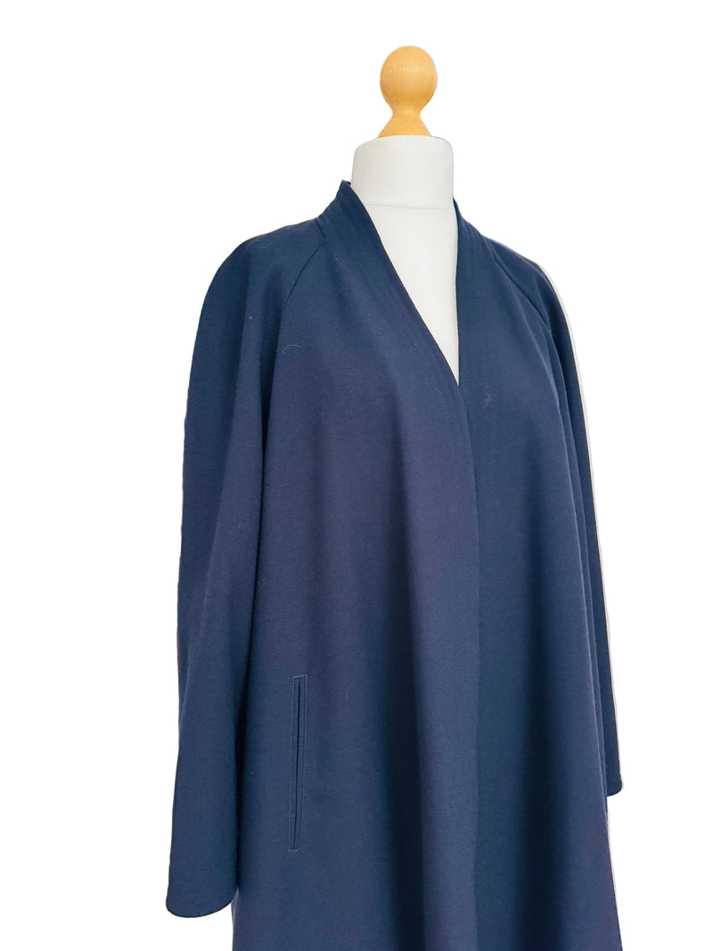 Vintage Navy Wool Crepe Swing Coat