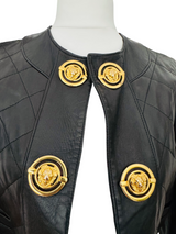 90's  Versace Inspired Black Leather Cropped Jacket