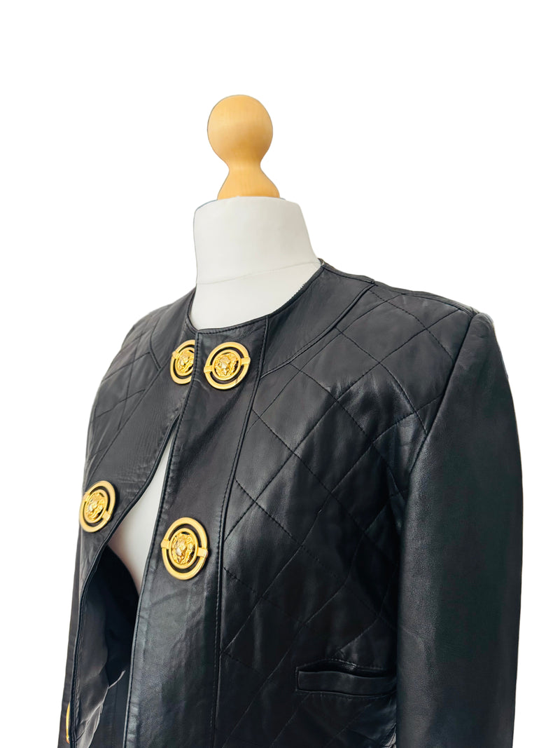 90's  Versace Inspired Black Leather Cropped Jacket