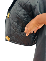 90's  Versace Inspired Black Leather Cropped Jacket