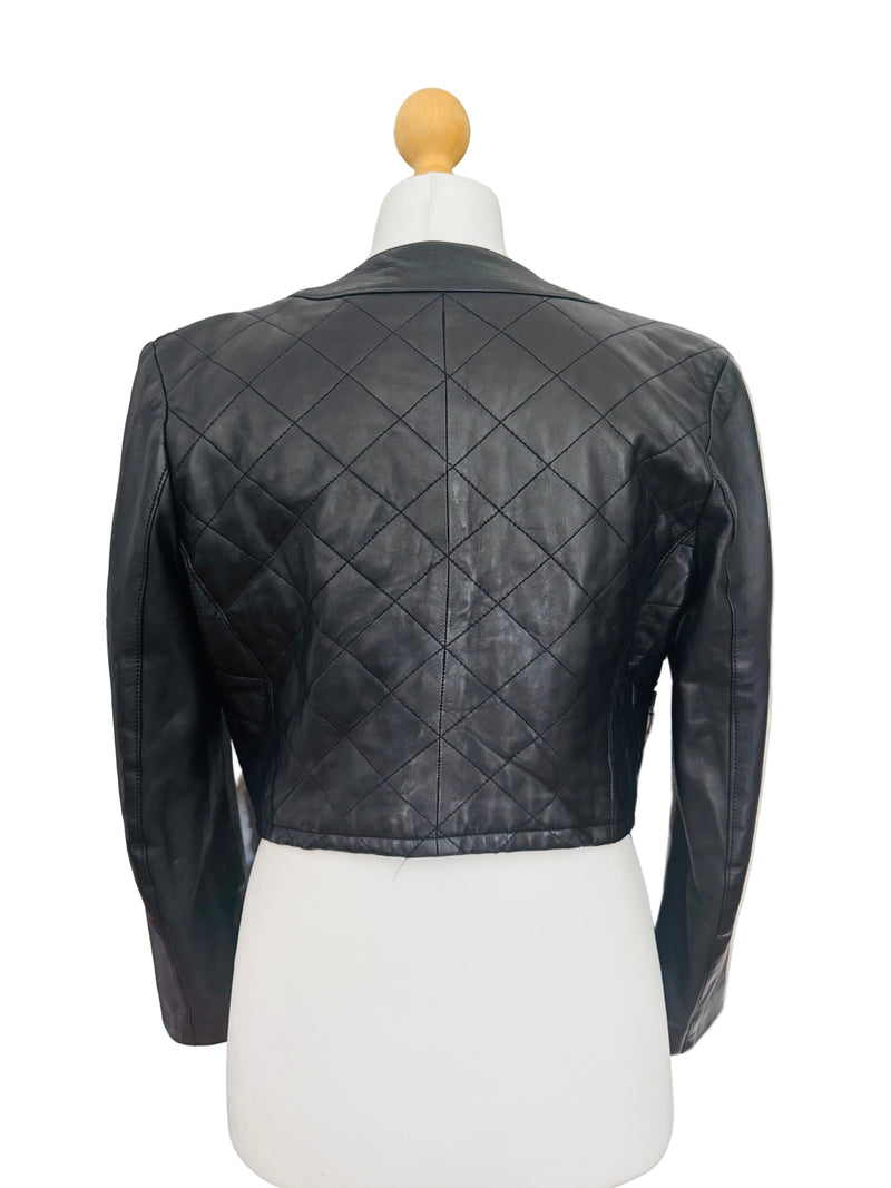 90's  Versace Inspired Black Leather Cropped Jacket