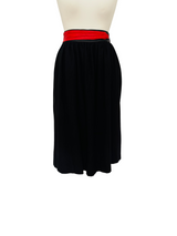 1980's Escada Black Wool Skirt w/Leather Trim