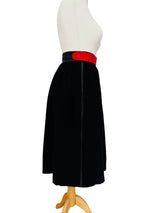 1980's Escada Black Wool Skirt w/Leather Trim