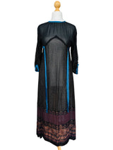 1970's Vintage Black Indian Silk Lurex Paisley Print Dress