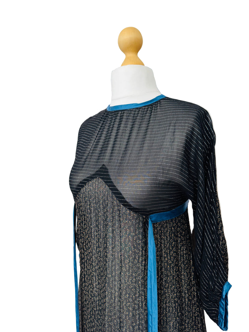 1970's Vintage Black Indian Silk Lurex Paisley Print Dress