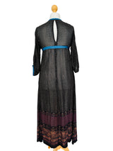 1970's Vintage Black Indian Silk Lurex Paisley Print Dress