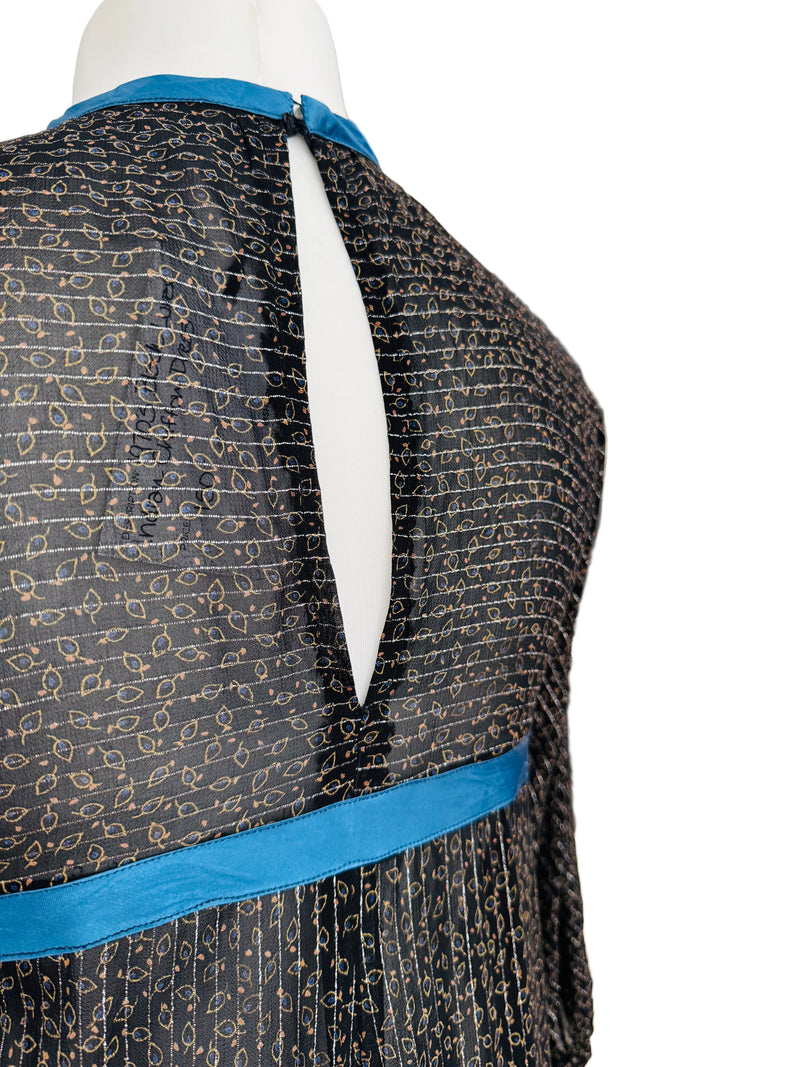 1970's Vintage Black Indian Silk Lurex Paisley Print Dress