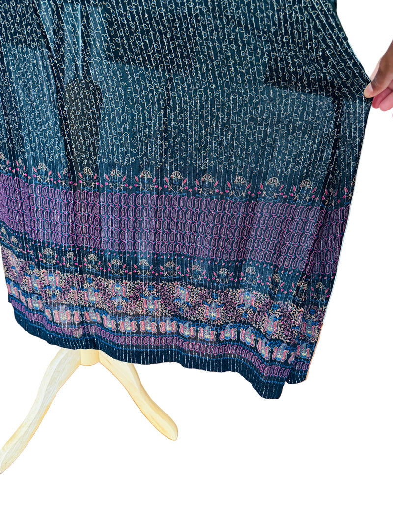 1970's Vintage Black Indian Silk Lurex Paisley Print Dress