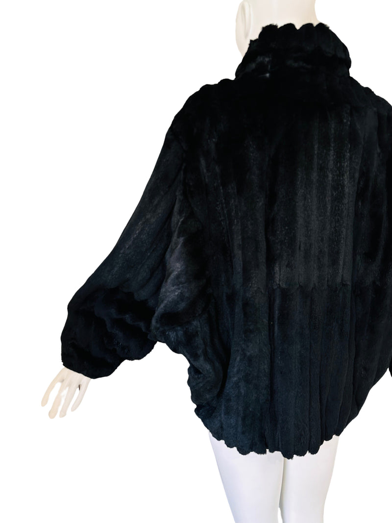 Reversible Black Sheared Mink Dolman Sleeve Jacket