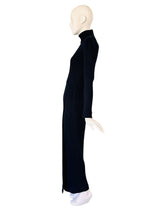 Vintage Badgley Mischka Navy Ribbed Knit Mock Neck Maxi Dress