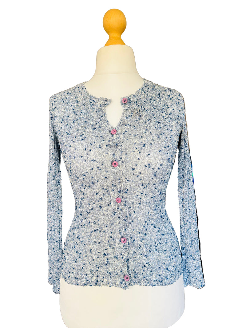 1970's Torrente Blue and White Melange Fitted Sweater