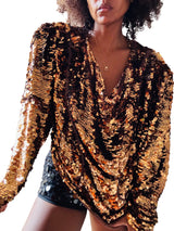 Copper Sequin Frank Usher Silk Draped Front Blouse