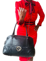 Gucci Reins Perforated Black Leather Shoulder Bag