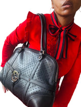 Gucci Reins Perforated Black Leather Shoulder Bag