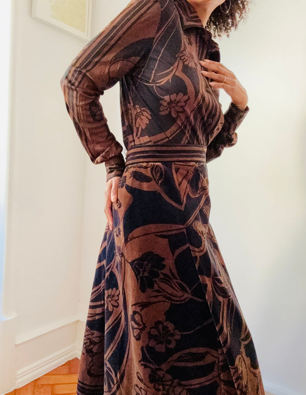 Emilio Pucci Brown & Black Print Top & Skirt Set